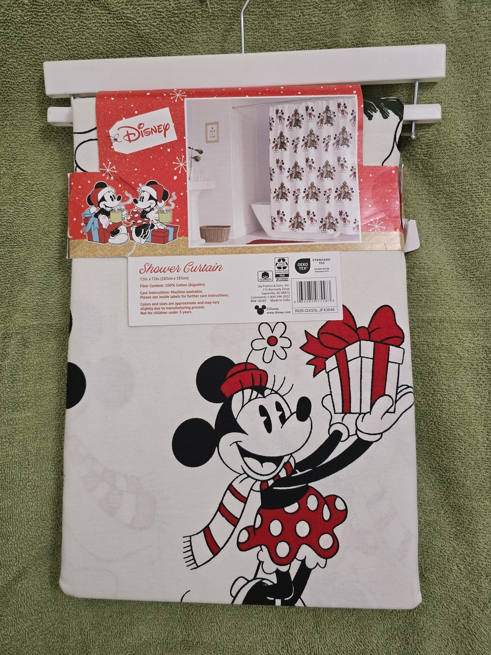 Disney Minnie & Mickey Mouse Christmas Shower Curtain 72"x72" 100% Cotton "NEW".